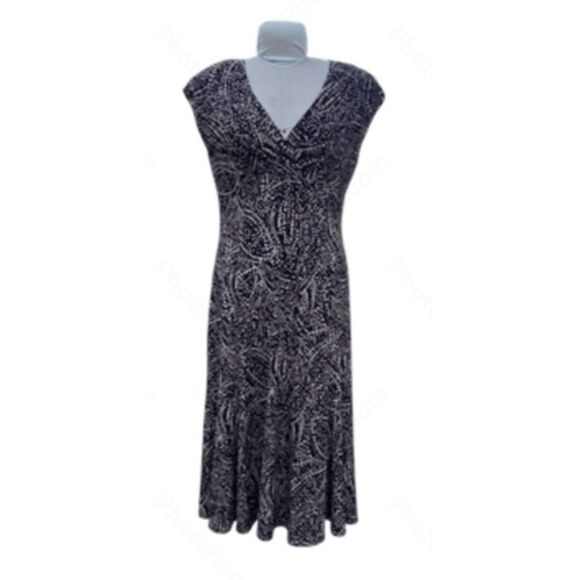 Jones New York Faux Wrap Dress Sz. 12 V-Neck Brown/Beige/Black - Picture 1 of 7